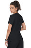 A black medical top featuring a fitted design, short sleeves, and a logo on the back.
