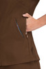 A brown top featuring a zippered pocket on the side, showcasing a colourful inner lining.