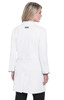 A white lab coat with a classic design, featuring long sleeves and a back view of the model wearing it.