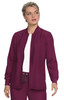 A maroon jacket with long sleeves and a front zip, featuring a logo on the chest.