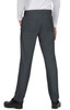 A pair of grey pants with back pockets, featuring a comfortable elastic waistband.