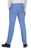 Light blue pants with a comfortable waistband and back pockets, viewed from the back. Contains a logo.
