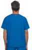A blue men's top featuring a simple design and a logo on the back.