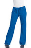 Blue pants with a drawstring waist and side pockets, made from a lightweight fabric, featuring a logo.