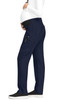A side view of navy maternity pants featuring a supportive waistband and pockets, designed for comfort.