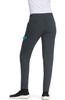 Comfortable grey jogger pants featuring a logo, with pockets and a fitted design, worn with black shoes.