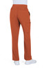 A pair of boot cut pants in a warm orange colour, featuring pockets and a comfortable waistband.