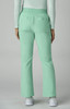Mint green pants with a flared leg design, featuring pockets and an elasticated waistband, showcased from the back.