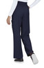Navy blue pants with a relaxed fit and cargo pockets, worn by a model from a rear angle.