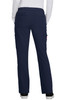 Navy blue pants with a relaxed fit, featuring multiple pockets and an elastic waistband. The design is simple and functional.