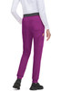 A pair of purple joggers with a black striped waistband and pockets, worn by a person from the back.
