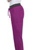 A pair of hollyhock jogger pants in vibrant purple with a black striped waistband and multiple pockets.