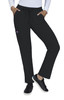 Black pants with a relaxed fit and pockets, featuring a drawstring waist. They have a logo on the side.