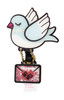 A retractable badge holder featuring a blue bird design and a pink and white envelope with decorative elements.