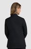 A black women's jacket with a tailored fit, featuring a collar and long sleeves, seen from the back.