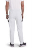 White cargo pants with side pockets, featuring a relaxed fit and an elastic waistband, worn by a person from behind.