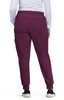 A pair of burgundy jogger pants with a tapered fit and elastic cuffs, featuring pockets on the sides.