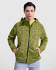 A green and black marled sweatshirt jacket with a hood, featuring a front zip and pockets.