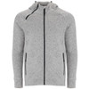 A grey sweat jacket with a hood, featuring a zip front and two side pockets. It has a logo on the chest.