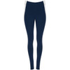 Navy leggings with white side panels, featuring a branded logo. Suitable for activewear or casual wear.