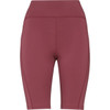 Short leggings in a rich burgundy colour with a high waistband, featuring a smooth fabric texture.