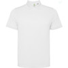 A white polo shirt with a collar, featuring a subtle logo on the chest.