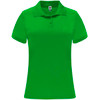 A green women's polo shirt featuring a classic collar and short sleeves. The shirt has a logo on the label.