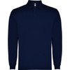 A navy long-sleeve polo shirt featuring a collar and a single branding logo.