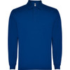 A long-sleeved polo shirt in a vibrant blue colour, featuring a collar and three buttons. It has a logo on the side.