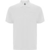 A white polo shirt with a pocket and a logo on the collar. Short sleeves and a classic fit.