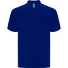 A navy blue polo shirt with a classic collar and a chest pocket, featuring a logo.