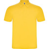 A yellow polo shirt featuring a classic collar and a logo on the neckline.