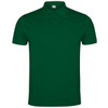 A green polo shirt with a classic collar, featuring a logo on the chest and a buttoned placket.
