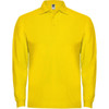 A bright yellow long sleeve polo shirt with a collar and branding.