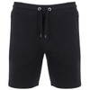 Black sports shorts featuring side pockets and an adjustable drawstring waistband. Includes a logo.