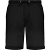 Black sports shorts featuring a drawstring waist and rolled-up cuffs, designed for comfort and versatility.
