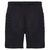 Black goalkeeper shorts with an elastic waistband and pockets, featuring a logo. Ideal for sports uniforms.