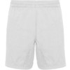 A pair of grey sports shorts featuring an elastic waistband and a logo.