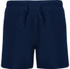 Navy blue swimming shorts with an elastic waistband and a drawstring. Features a small logo.
