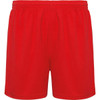 Red sports shorts featuring an elastic waistband and a simple design. Includes a logo at the waistband.