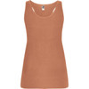 A rust-coloured tank top with a fitted design and a label inside. It features a logo on the label.