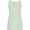 A light green tank top with a scoop neckline and a label inside, featuring no additional decorations.
