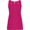A pink singlet tank top made of soft fabric, featuring a logo at the neckline.