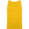 A yellow singlet tank top with a classic crew neck design and a plain fabric surface. It has a logo on the label.