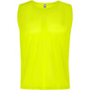 A sleeveless bib sports uniform in bright yellow, featuring a branding logo.
