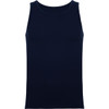 A navy blue singlet tank top with a round neckline and a minimalist design. It features a logo on the back.