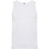 A plain white tank top with a crew neckline and a subtle logo. Ideal for casual wear.