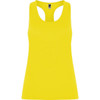 Aida Tank Top in bright yellow with a racerback design and a logo at the neckline.