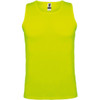 A bright yellow singlet tank top featuring a logo at the neckline.