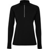 A black women's half zip sweatshirt with long sleeves and a collar, featuring a small zip closure.